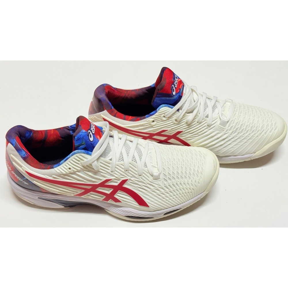 Asics Solution Speed FF Tennis Shoes Mens 9.5 White Red Blue 1041A286 Sneakers